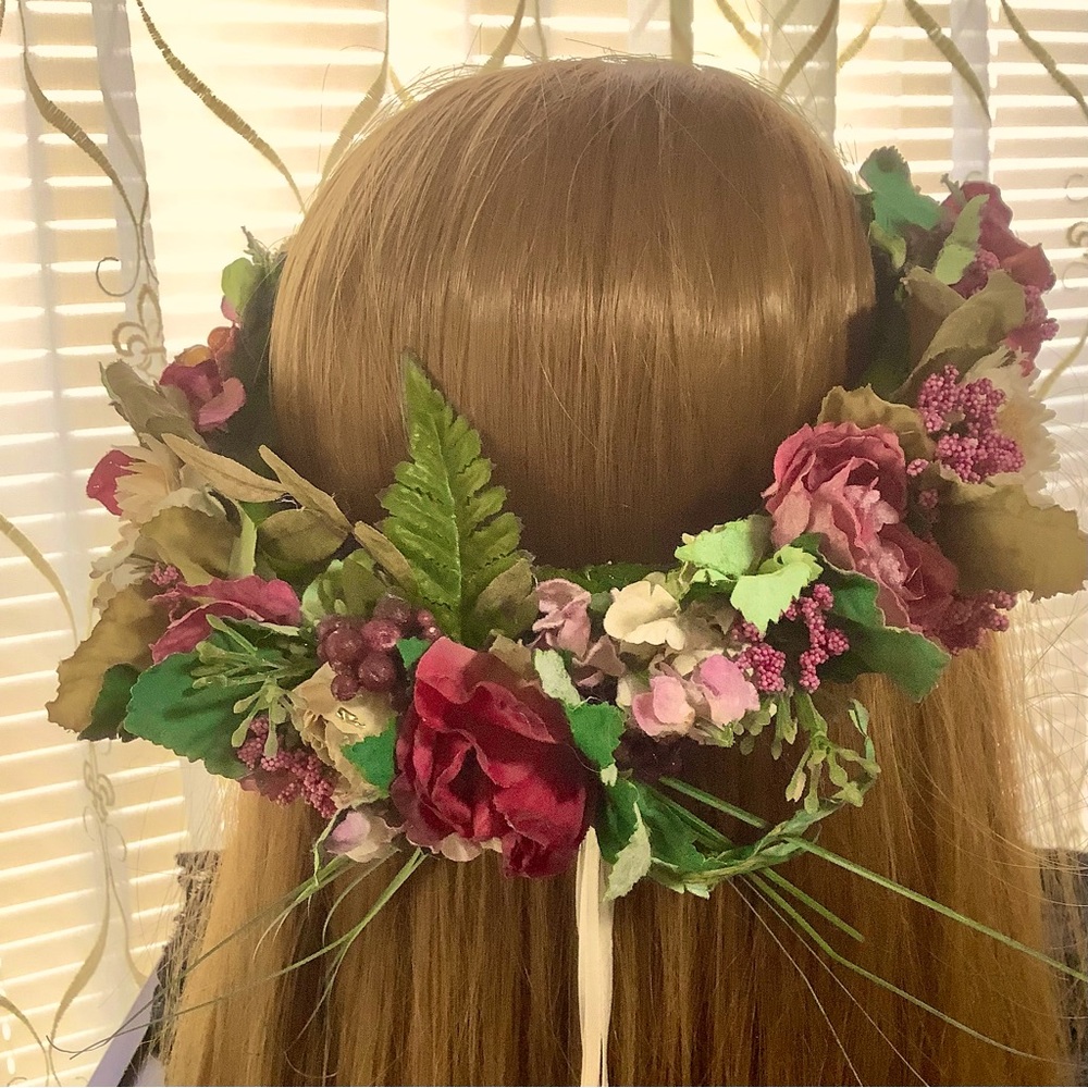 Head wreath floral crown handcrafted wedding holiday festival pinks & pearls